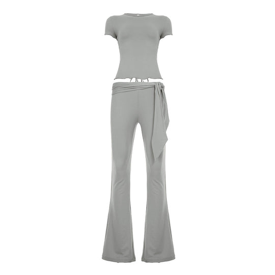 Damen lässiges Set aus Top und Schlaghose mit modischem Bindedetail R&B