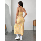 Damen Blumenkleid mit Spaghettiträgern und seitlichem Schlitz R&B