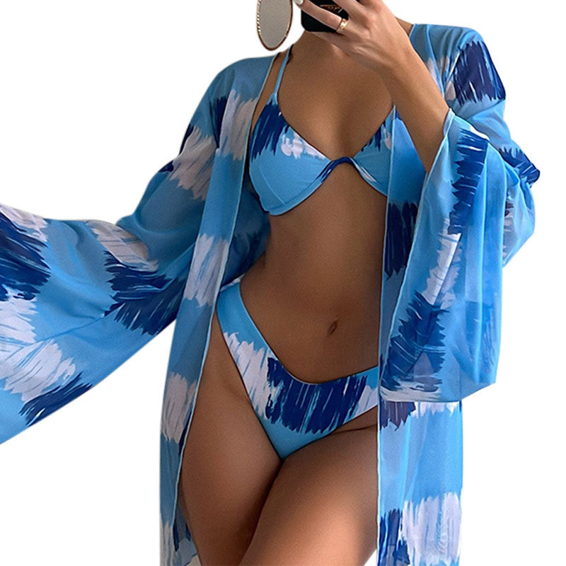 Damen Triangel-Bikini mit transparentem Kimono