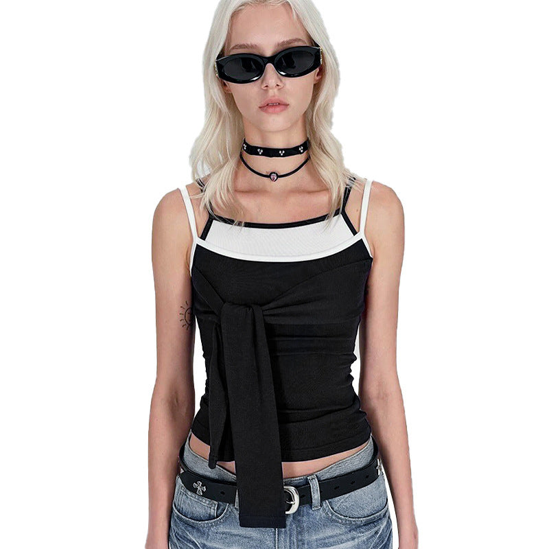 Damen Chic Trägertop mit kreativer Wickeloptik und verstellbaren Trägern R&B