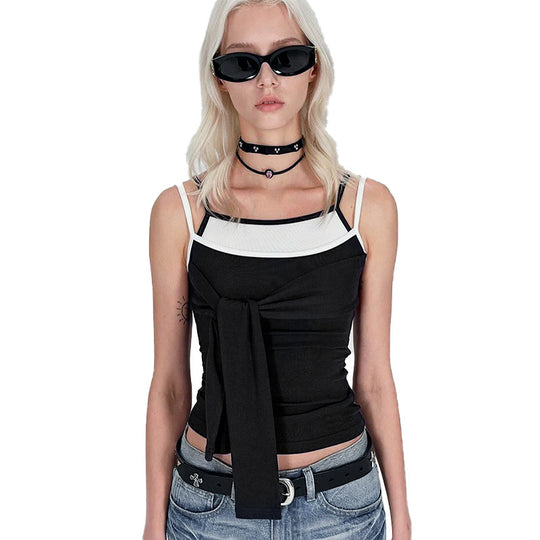 Damen Chic Trägertop mit kreativer Wickeloptik und verstellbaren Trägern R&B