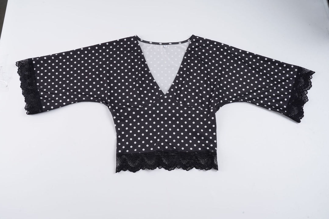 Damen Polka-Dot Blusenshirt mit Spitzenverzierung R&B