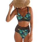 Damen Hochgeschnittener Bikini mit grafischem Pflanzendesign R&B