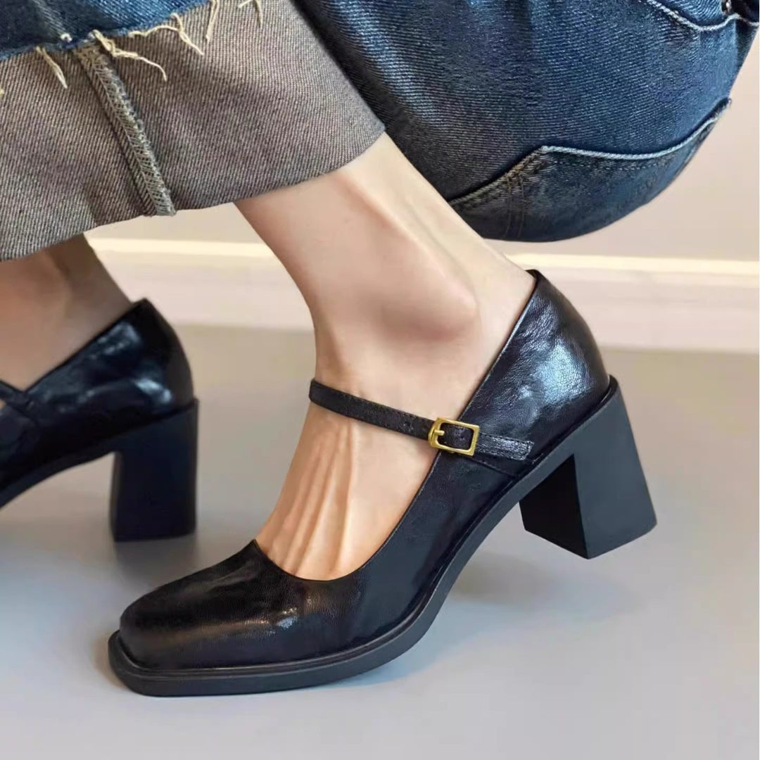 Damen Elegante Mary Jane Pumps mit Blockabsatz R&B