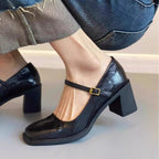Damen Elegante Mary Jane Pumps mit Blockabsatz