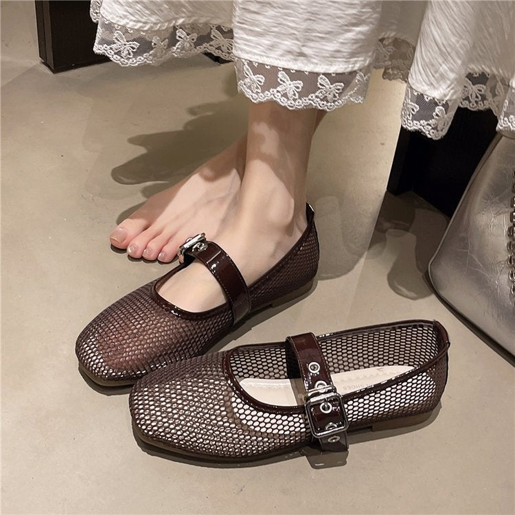 Damen Vintage Ballerinas mit dekorativem Schnallenverschluss