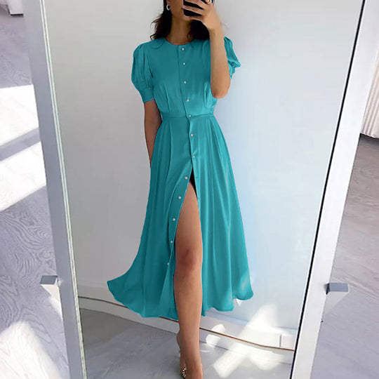 Damen Hemdkleid mit hochgeschlossenem Kragen und seitlichem Schlitz R&B