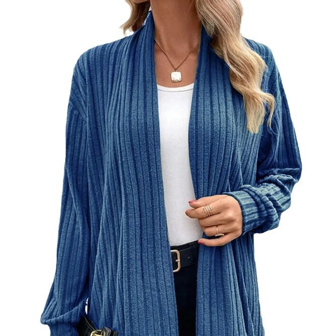 Damen lässiger Strickcardigan mit markantem Rippdesign R&B