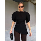 Damen Bluse mit voluminösen Puffärmeln und asymmetrischem Saum R&B