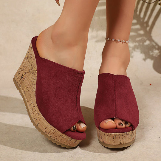 Damen Wedge-Pantoletten mit elegantem Korkdetail R&B