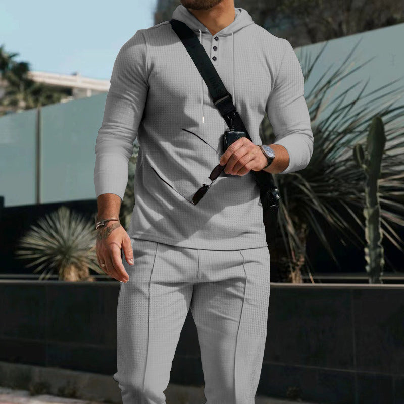 Herren Sportliches Langarmshirt mit Knopfleiste und praktischer Kapuze R&B