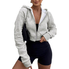 Damen Kurze Sweatjacke mit Kapuze und Reißverschluss R&B