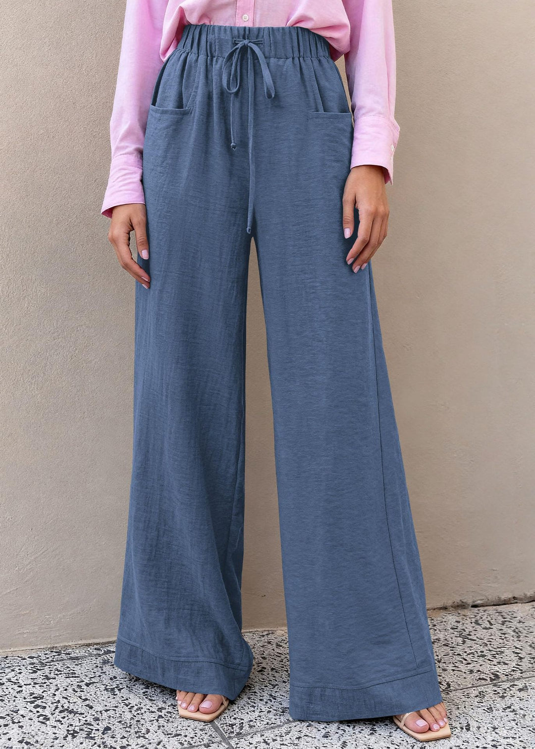 Damen Weit geschnittene Sommerhose mit elastischem Bund und frontalen Taschen R&B