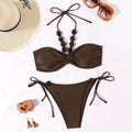 Damen Eleganter Bandeau-Bikini mit dekorativen Perlen R&B