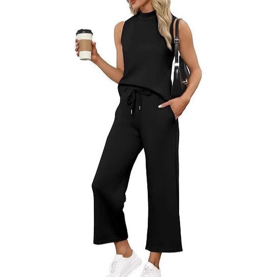 Damen Jumpsuit mit hochgeschlossenem Design und weitem Bein R&B