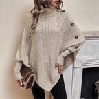 Damen Oversized Strickpullover mit Rollkragen und Knopfdetails R&B