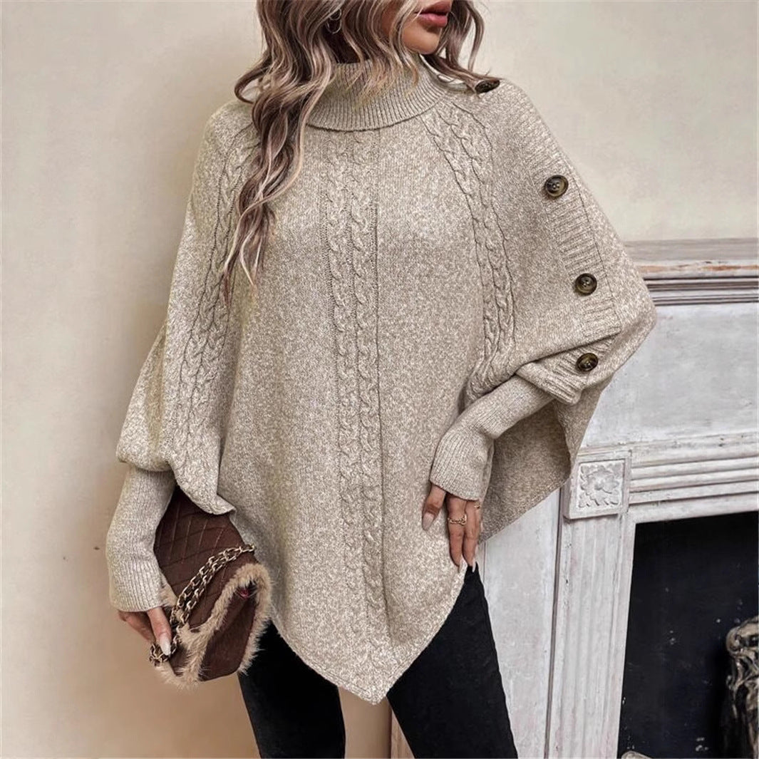 Damen Oversized Strickpullover mit Rollkragen und Knopfdetails R&B