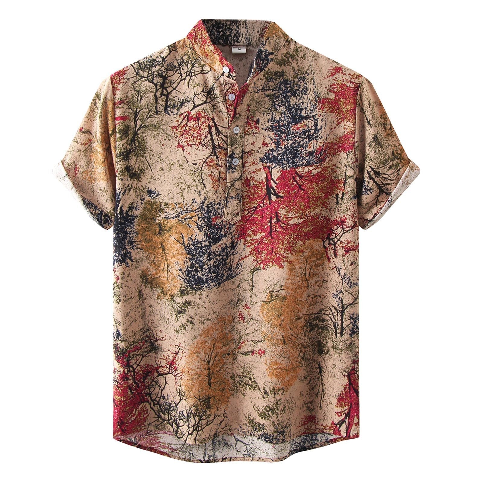 Herren Kurzarmhemd mit floralem Design und bequemem Henley-Ausschnitt