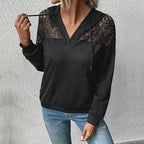 Damen Kapuzenpullover mit Spitzenbesatz und Kängurutasche R&B