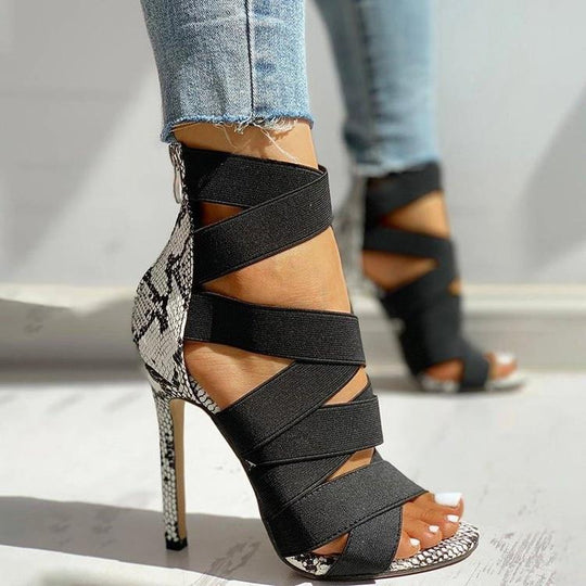 Damen Elegante Stiletto-Sandalen mit überkreuzten Riemen R&B