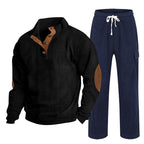 Herren nan Strick-Freizeitset mit Knopfleiste und Ellenbogenaufnähern sowie Cord-Cargohose R&B