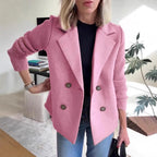 Damen Modische Doppelreihige Blazerjacke mit strukturierten Ärmeln R&B