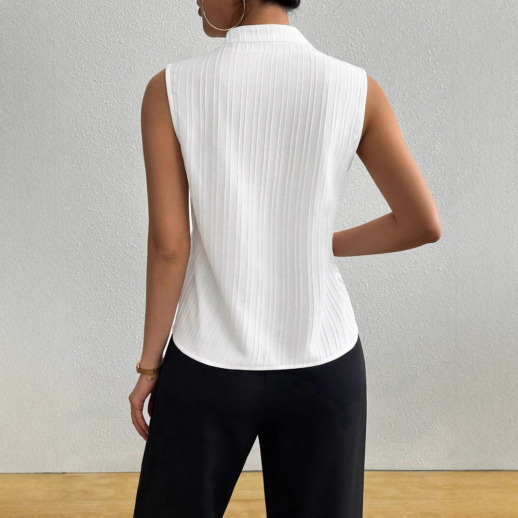 Damen Elegantes Top mit Stehkragen und feinen Plisseefalten R&B