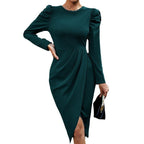 Damen Kleid mit drapiertem Design und Puffärmeln R&B