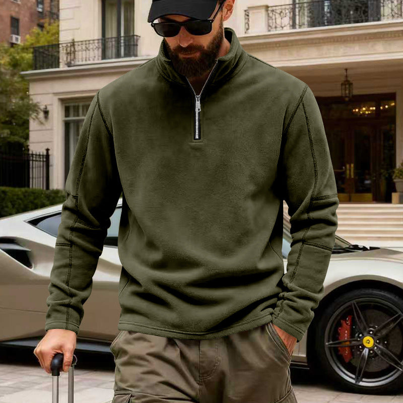 Herren nan leichter Fleece-Pullover mit halbem Reißverschluss und Stehkragen R&B