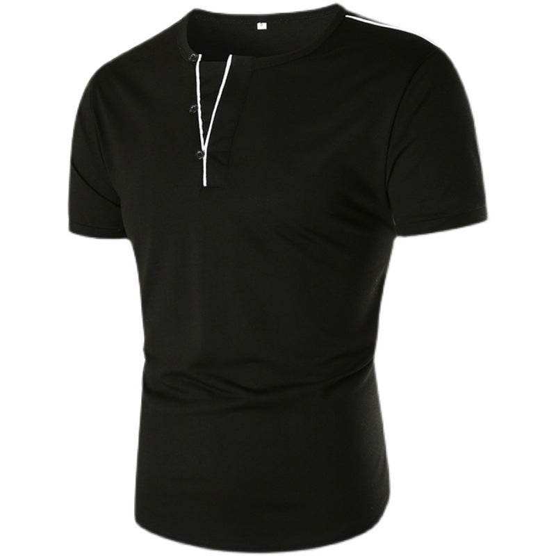 Herren Kurzarm T-Shirt mit halber Knopfleiste und kontrastierenden Nähten