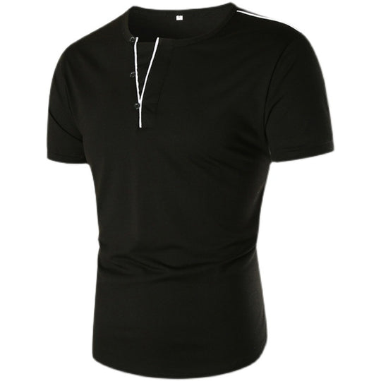 Herren Kurzarm T-Shirt mit halber Knopfleiste und kontrastierenden Nähten R&B