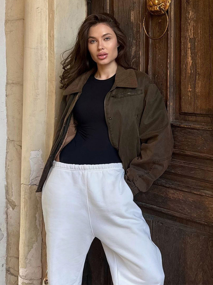 Damen Kunstlederjacke mit attraktivem Leopardenmuster und elastischem Bund R&B