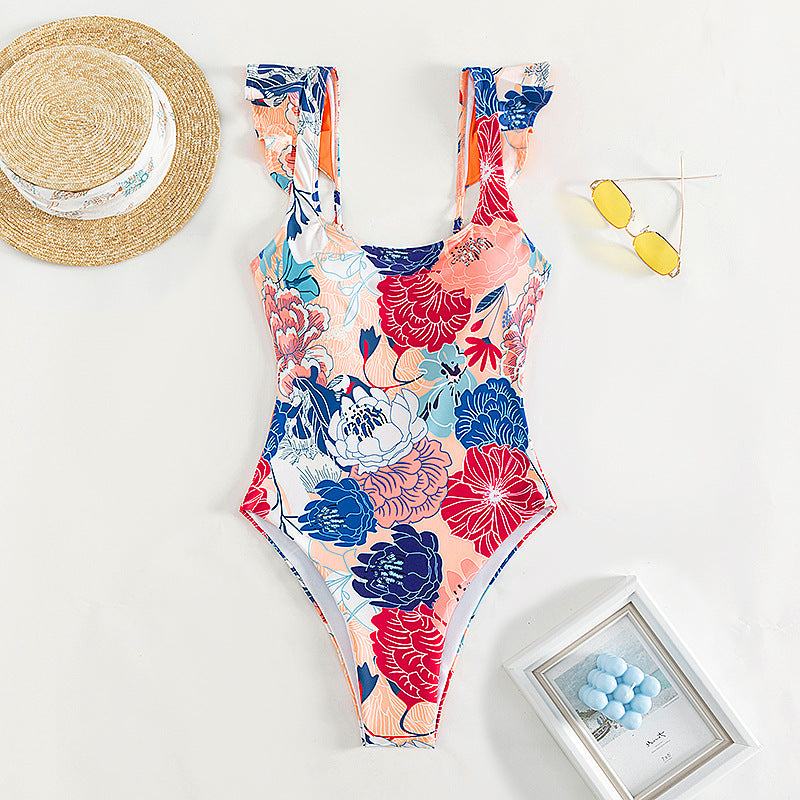 Damen Einteiler Badeanzug mit Blumenmuster und Rüschendetails R&B