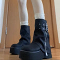 Damen Modische Plateau-Stiefel mit coolem Riemen-Design und innovativer Reißverschlussöffnung R&B