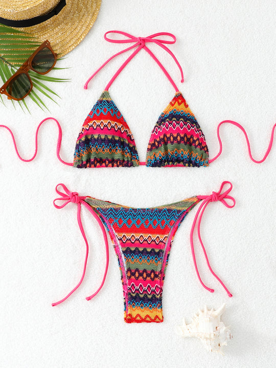 Damen Triangel-Bikini mit fröhlichem Muster und verstellbaren Bändern R&B