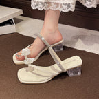 Damen elegante Sandalen mit strassbesetztem Riemen und floralen Applikationen EB