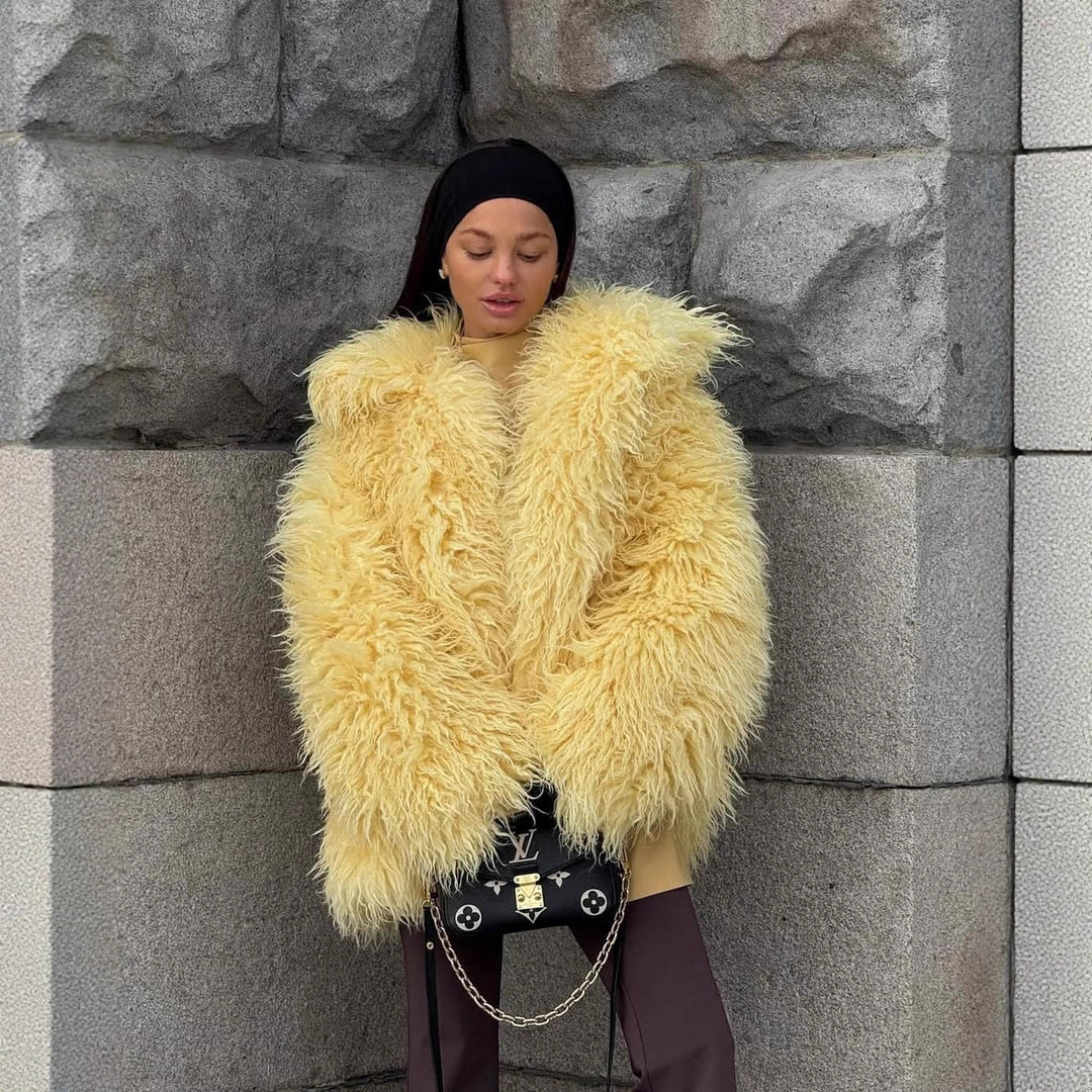 Damen Luxuriöse und flauschige Kunstpelzjacke R&B
