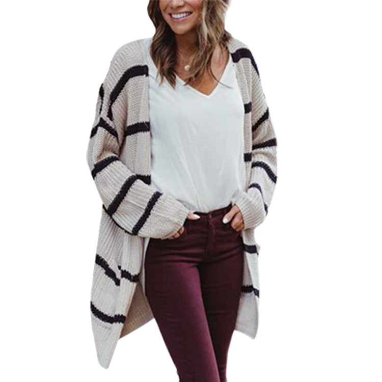 Damen Grobstrickpullover mit lässigen Streifen und weit geschnittenem Design R&B