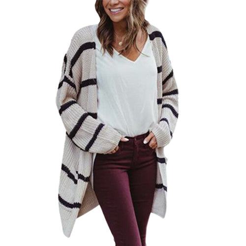 Damen Grobstrickpullover mit lässigen Streifen und weit geschnittenem Design R&B
