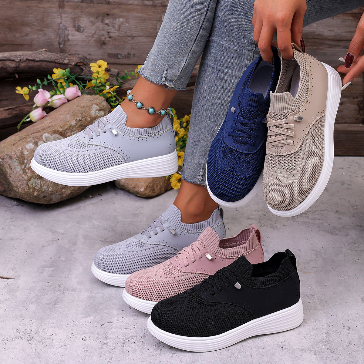 Damen Atmungsaktive Sneakers mit innovativem Strickdesign