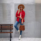 Damen Oversized Denim Jacke mit fransigen Details und Knopfleiste R&B