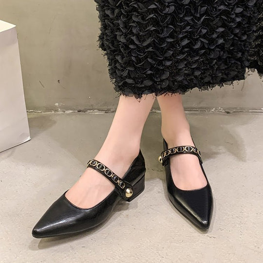 Damen elegante Mary Jane Pumps mit modischer Kettenverzierung R&B