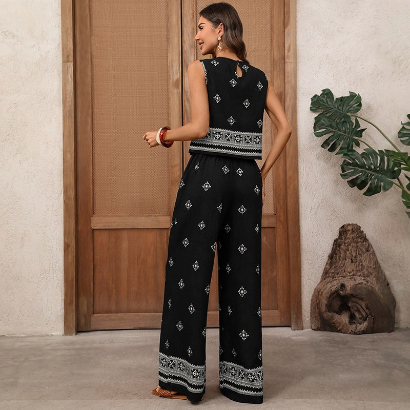 Damen Haremshosen-Set mit elegantem Bordürenmuster und luftiger Passform R&B