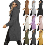 Damen Großer Strickmantel mit Kapuze und aufwendiger Zopfmusterstruktur R&B