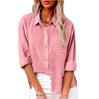 Damen lässige Leinenbluse mit kurzem Arm und Knopfdetails R&B