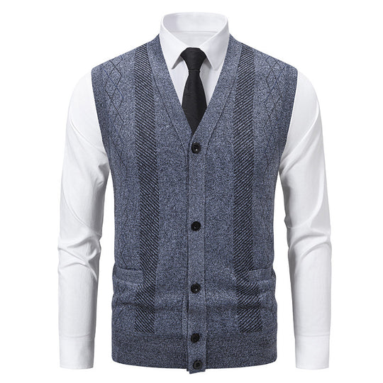 Herren Strickjacke mit klassischem V-Ausschnitt und feinem Zopfmuster R&B