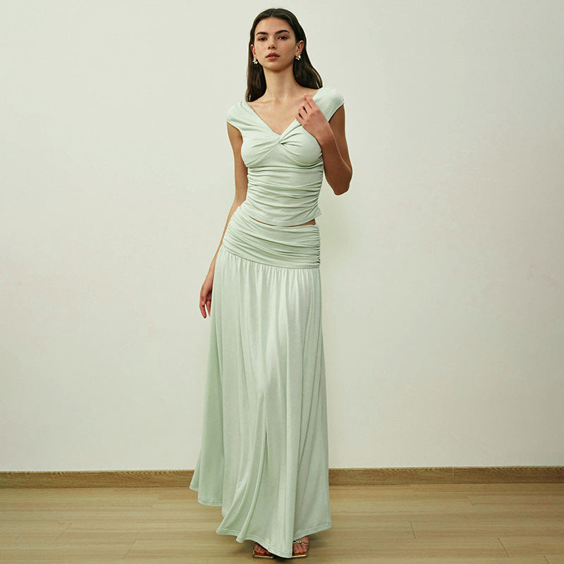 Damen Langarm-Maxikleid mit drapierten Details R&B