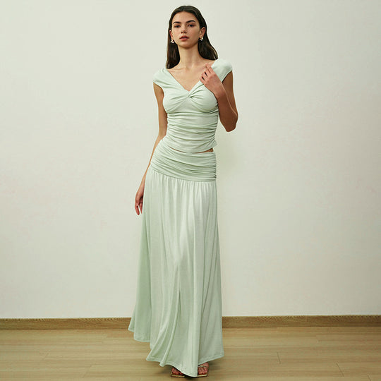 Damen Langarm-Maxikleid mit drapierten Details R&B