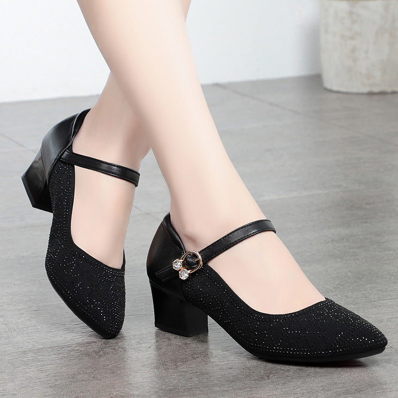 Damen Elegante Mary Jane Pumps mit funkelndem Strassbesatz und komfortablem Blockabsatz R&B