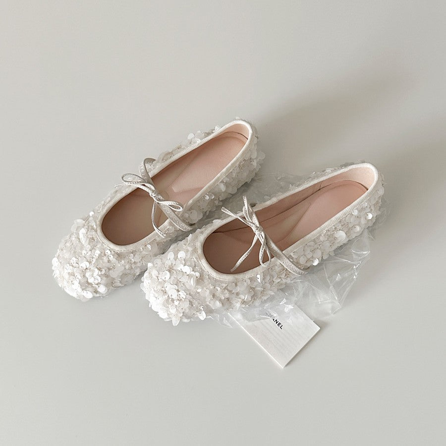 Damen Ballerinas mit romantischen Blütenapplikationen